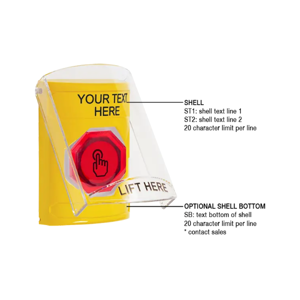 Custom Labeling, Buttons With Shield, Weather Resistant Momentary Button, Yellow, SS2227ZA-EN