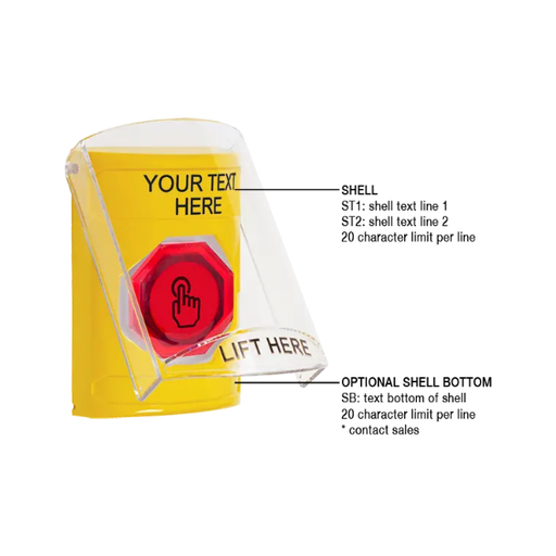 Custom Labeling, Buttons With Shield, Weather Resistant Momentary Button, Yellow, SS2227ZA-EN