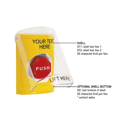 Custom Labeling, Buttons With Shield, Pneumatic Illuminated, Yellow, SS2228ZA-EN