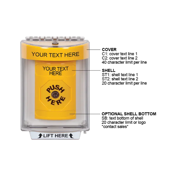 Custom Labeling, Buttons With Universal Stopper Flush, Key To Reset, Yellow, SS2230ZA-EN