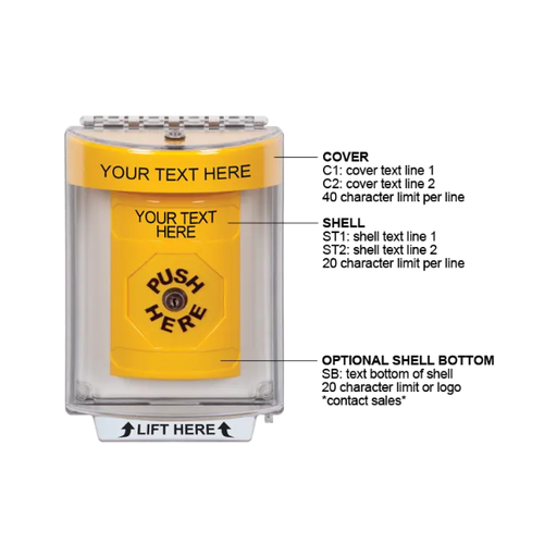 Custom Labeling, Buttons With Universal Stopper Flush, Key To Reset, Yellow, SS2230ZA-EN