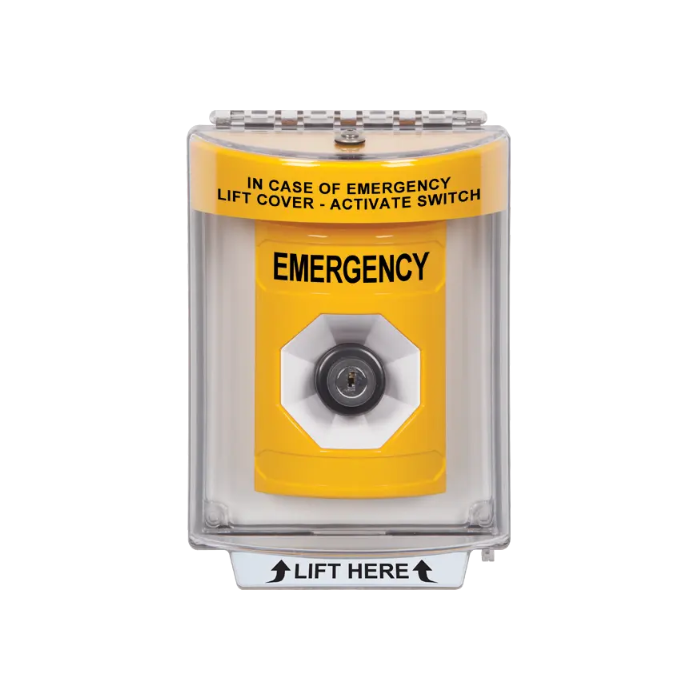 Standard Labeling, Buttons With Universal Stopper Flush, Key To Activate, Yellow, SS2233EM-EN