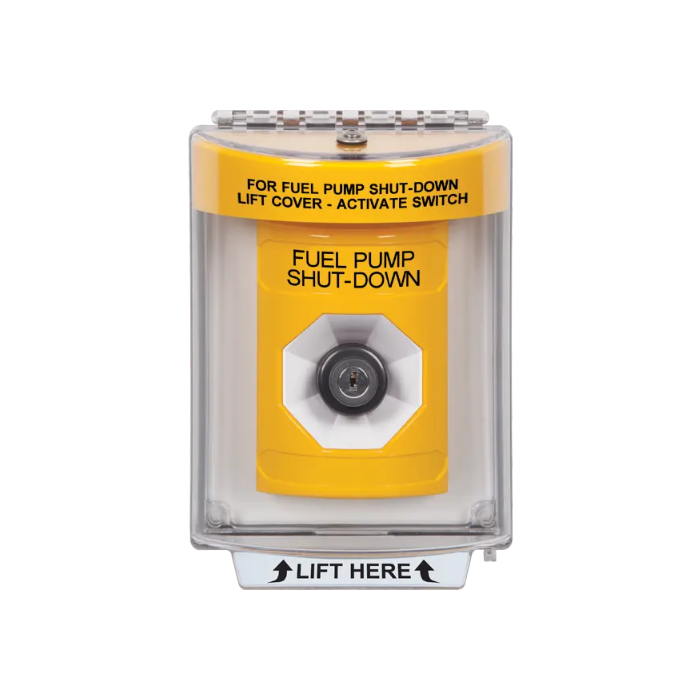 Standard Labeling, Buttons With Universal Stopper Flush, Key To Activate, Yellow, SS2233PS-EN