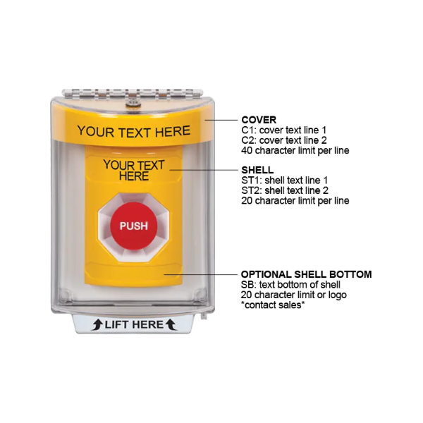 Custom Labeling, Buttons With Universal Stopper Flush, Momentary, Yellow, SS2234ZA-EN