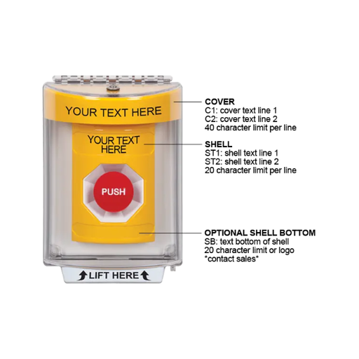 Custom Labeling, Buttons With Universal Stopper Flush, Momentary, Yellow, SS2234ZA-EN