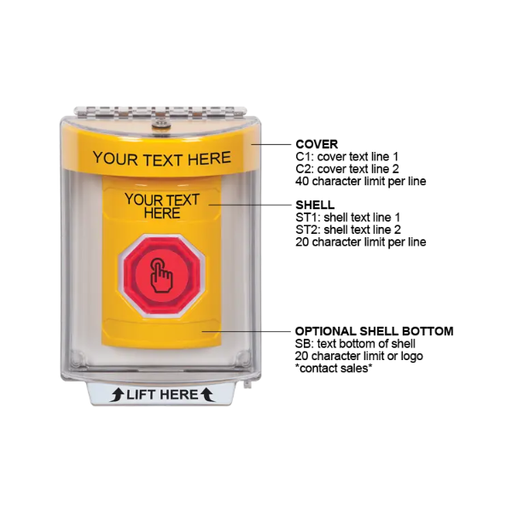 Custom Labeling, Buttons With Universal Stopper Flush, Momentary Illuminated Button, Yellow, SS2236ZA-EN