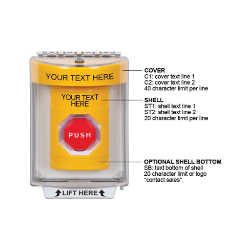 Custom Labeling, Buttons With Universal Stopper Flush, Pneumatic Illuminated, Yellow, SS2238ZA-EN