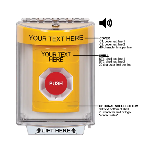 Custom Labeling, Buttons With Universal Stopper Flush With Horn, Turn To Reset, Yellow, SS2241ZA-EN