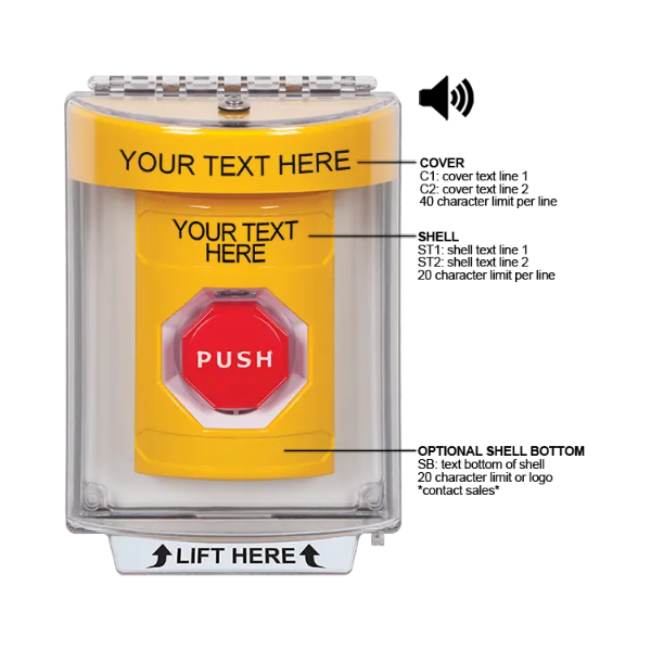 Custom Labeling, Buttons With Universal Stopper Flush With Horn, Key To Reset Illuminated, Yellow, SS2242ZA-EN