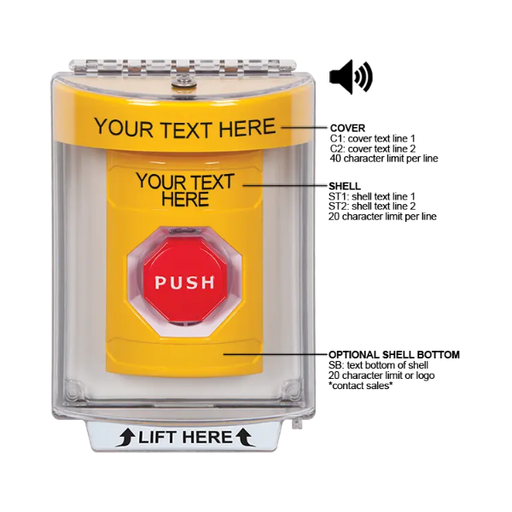 Custom Labeling, Buttons With Universal Stopper Flush With Horn, Key To Reset Illuminated, Yellow, SS2242ZA-EN