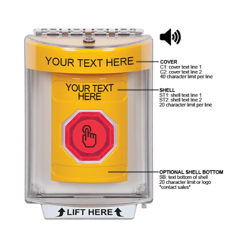 Custom Labeling, Buttons With Universal Stopper Flush With Horn, Momentary Illuminated Button, Yellow, SS2246ZA-EN
