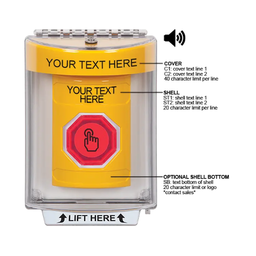 Custom Labeling, Buttons With Universal Stopper Flush With Horn, Weather Resistant Momentary Button, Yellow, SS2247ZA-EN