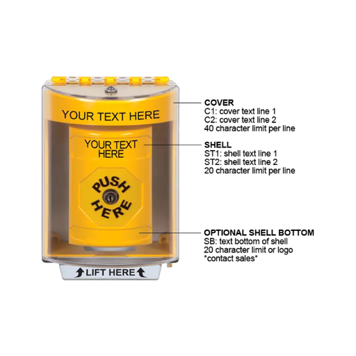 Custom Labeling, Buttons With Universal Stopper Surface, Key To Reset, Yellow, SS2270ZA-EN