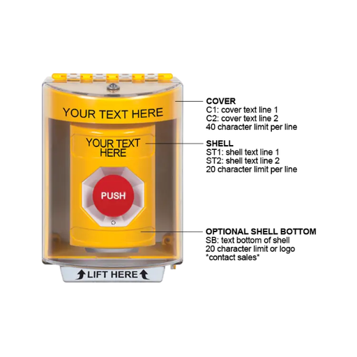 Custom Labeling, Buttons With Universal Stopper Surface, Turn To Reset, Yellow, SS2271ZA-EN