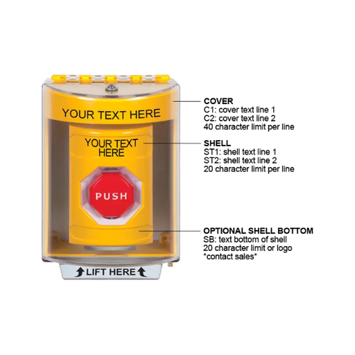 Custom Labeling, Buttons With Universal Stopper Surface, Momentary Illuminated, Yellow, SS2275ZA-EN