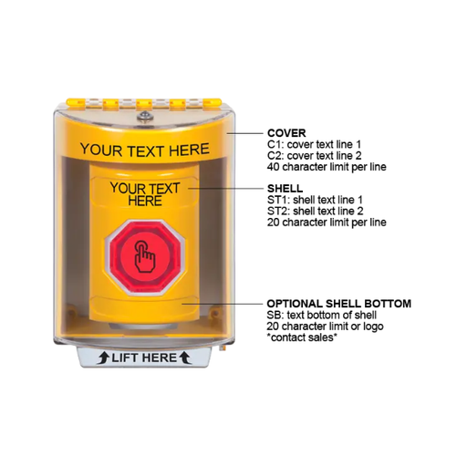 Custom Labeling, Buttons With Universal Stopper Surface, Momentary Illuminated Button, Yellow, SS2276ZA-EN