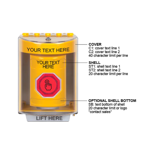 Custom Labeling, Buttons With Universal Stopper Surface, Weather Resistant Momentary Button, Yellow, SS2277ZA-EN