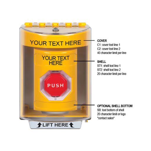 Custom Labeling, Buttons With Universal Stopper Surface, Turn To Reset Illuminated, Yellow, SS2279ZA-EN