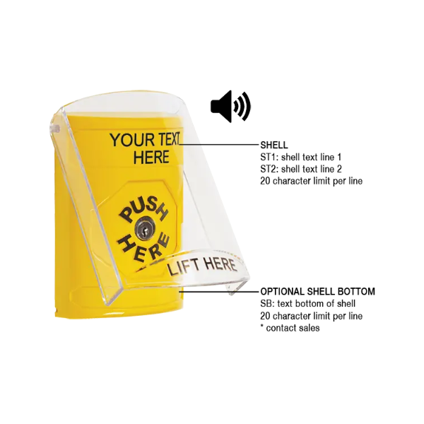 Custom Labeling, Buttons With Shield And Shield Sound, Key To Reset, Yellow, SS22A0ZA-EN