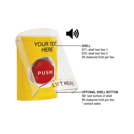 Custom Labeling, Buttons With Shield And Shield Sound, Key To Reset Illuminated, Yellow, SS22A2ZA-EN