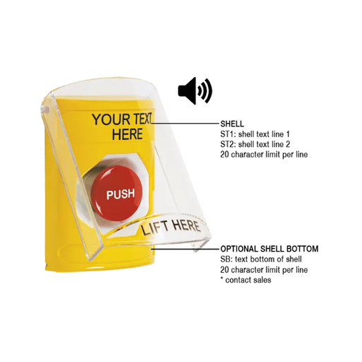 Custom Labeling, Buttons With Shield And Shield Sound, Momentary, Yellow, SS22A4ZA-EN