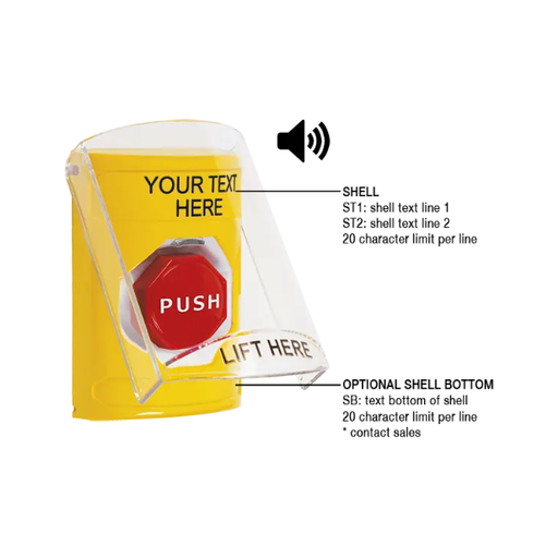 Custom Labeling, Buttons With Shield And Shield Sound, Momentary Illuminated, Yellow, SS22A5ZA-EN