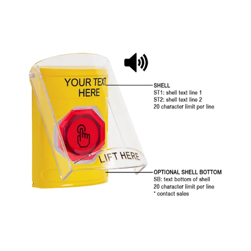 Custom Labeling, Buttons With Shield And Shield Sound, Weather Resistant Momentary Button, Yellow, SS22A7ZA-EN