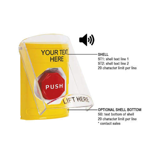 Custom Labeling, Buttons With Shield And Shield Sound, Pneumatic Illuminated, Yellow, SS22A8ZA-EN
