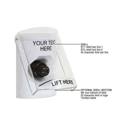 Custom Labeling, Buttons With Shield, Key To Activate, White, SS2323ZA-EN
