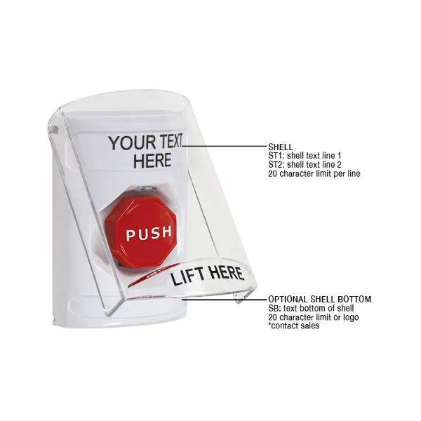 Custom Labeling, Buttons With Shield, Momentary Illuminated, White, SS2325ZA-EN