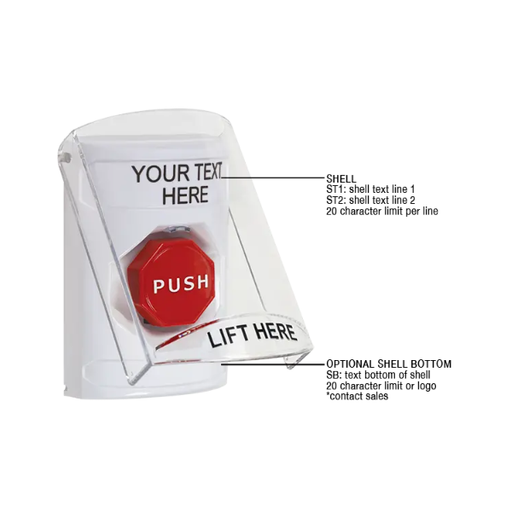 Custom Labeling, Buttons With Shield, Momentary Illuminated, White, SS2325ZA-EN