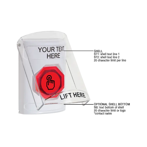 Custom Labeling, Buttons With Shield, Weather Resistant Momentary Button, White, SS2327ZA-EN