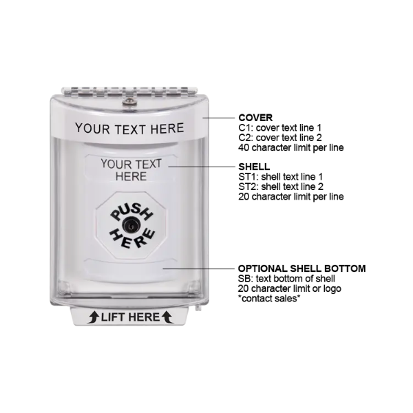 Custom Labeling, Buttons With Universal Stopper Flush, Key To Reset, White, SS2330ZA-EN