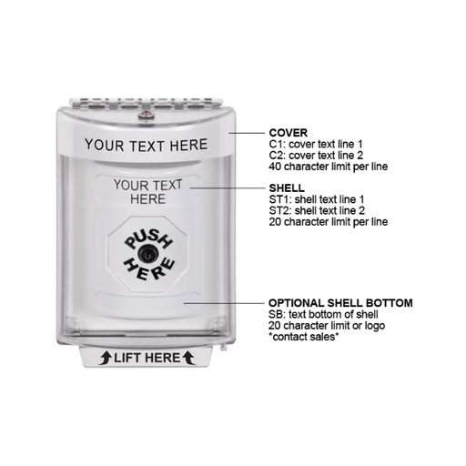 Custom Labeling, Buttons With Universal Stopper Flush, Key To Reset, White, SS2330ZA-EN