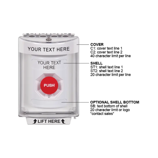 Custom Labeling, Buttons With Universal Stopper Flush, Turn To Reset, White, SS2331ZA-EN