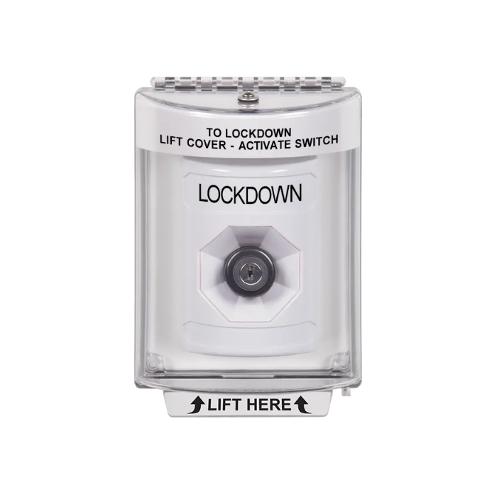 Standard Labeling, Buttons With Universal Stopper Flush, Key To Activate, White, SS2333LD-EN