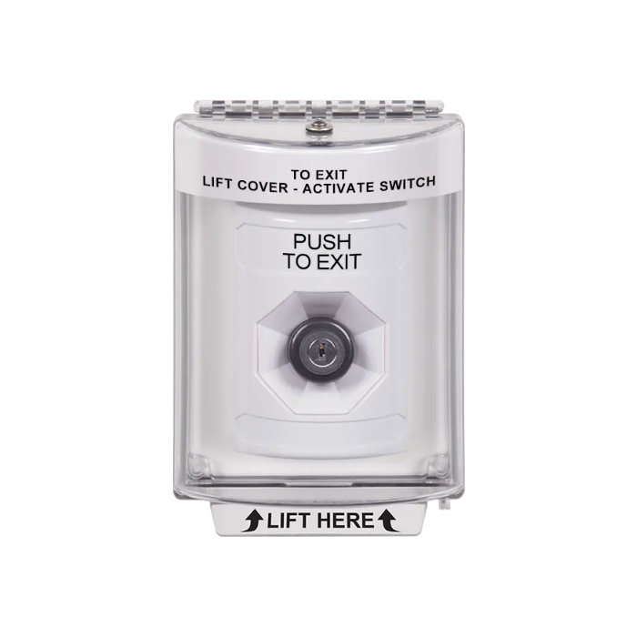 Standard Labeling, Buttons With Universal Stopper Flush, Key To Activate, White, SS2333PX-EN