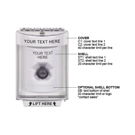 Custom Labeling, Buttons With Universal Stopper Flush, Key To Activate, White, SS2333ZA-EN