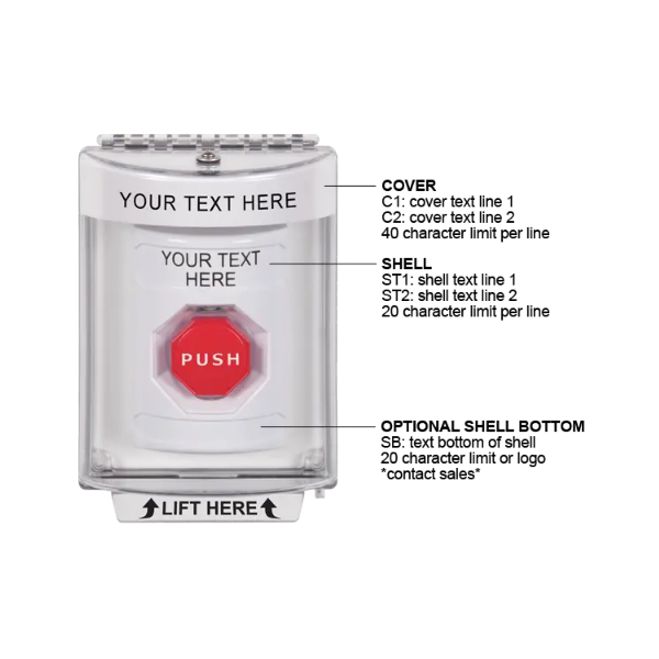 Custom Labeling, Buttons With Universal Stopper Flush, Momentary Illuminated, White, SS2335ZA-EN