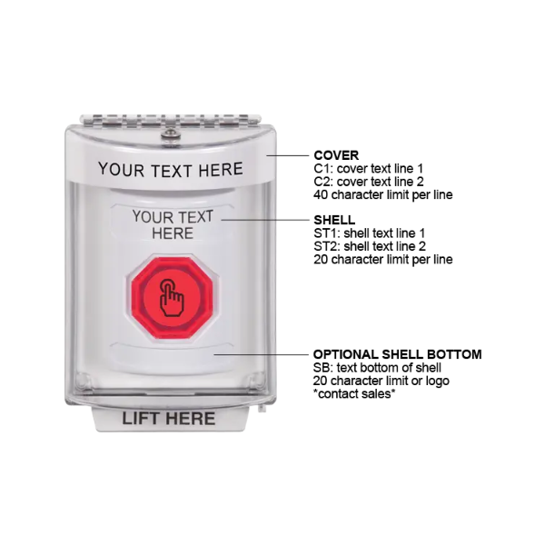 Custom Labeling, Buttons With Universal Stopper Flush, Weather Resistant Momentary Button, White, SS2337ZA-EN