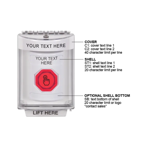 Custom Labeling, Buttons With Universal Stopper Flush, Weather Resistant Momentary Button, White, SS2337ZA-EN
