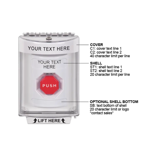 Custom Labeling, Buttons With Universal Stopper Flush, Pneumatic Illuminated, White, SS2338ZA-EN