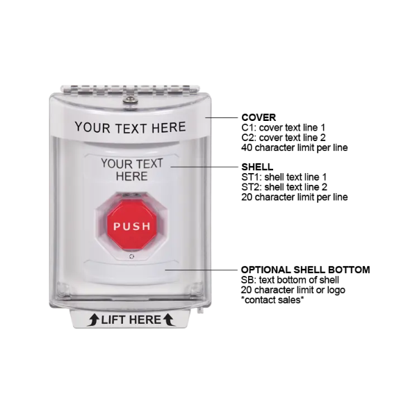 Custom Labeling, Buttons With Universal Stopper Flush, Turn To Reset Illuminated, White, SS2339ZA-EN