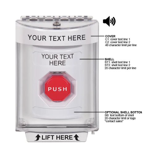 Custom Labeling, Buttons With Universal Stopper Flush With Horn, Key To Reset Illuminated, White, SS2342ZA-EN