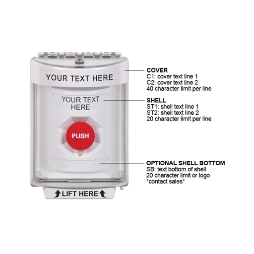 Custom Labeling, Buttons With Universal Stopper Surface, Key To Reset, White, SS2370ZA-EN