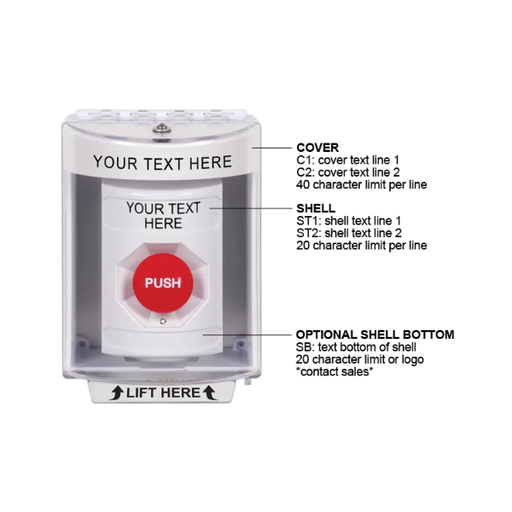 Custom Labeling, Buttons With Universal Stopper Surface, Turn To Reset, White, SS2371ZA-EN