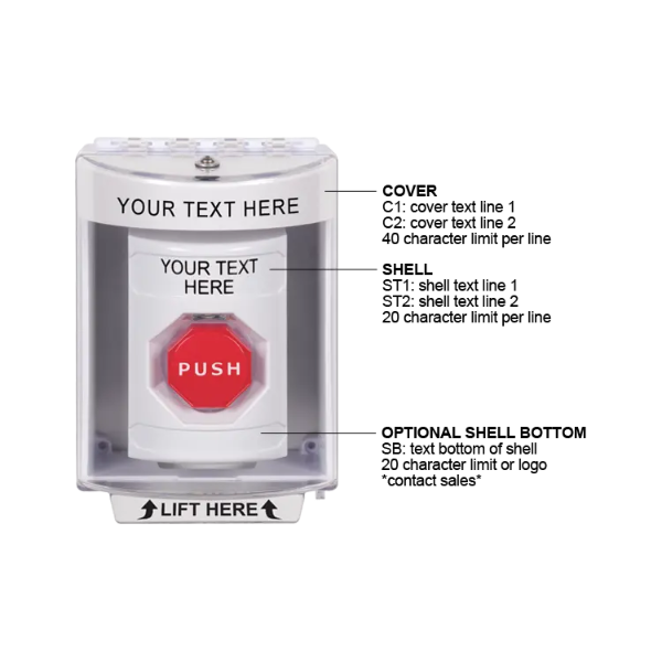 Custom Labeling, Buttons With Universal Stopper Surface, Key To Reset Illuminated, White, SS2372ZA-EN