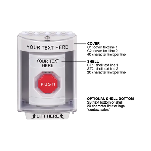 Custom Labeling, Buttons With Universal Stopper Surface, Key To Reset Illuminated, White, SS2372ZA-EN