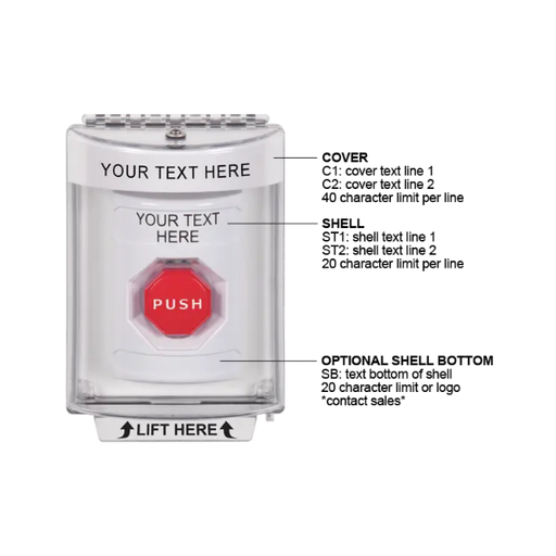 Custom Labeling, Buttons With Universal Stopper Surface, Momentary Illuminated, White, SS2375ZA-EN