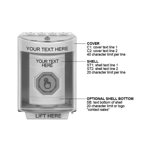Custom Labeling, Buttons With Universal Stopper Surface, Weather Resistant Momentary Button, White, SS2377ZA-EN